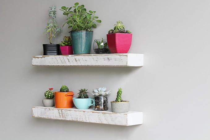 Urban Legacy Reclaimed Barnwood Planks | Floating Shelves for Wall w/Flush Mount Shelf Bracket Set Included | Set of 2 (White Wash, 40"x 4.5"x 2")