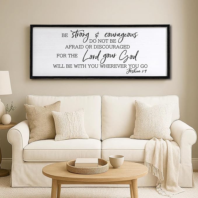 Be Strong And Courageous Sign Bible Verse Framed Wall Art, 40''×15'' Rustic Religious Christian Proverbs 3:5-6 Sign, Horizontal Holy Inspirational Catholic Scripture Decor