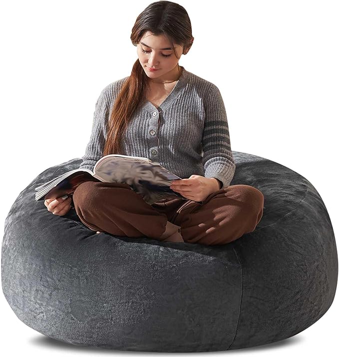 Bean Bag Chair 3Ft, Memory Foam Filled, Large Beanbag Chairs for Adults and Teens, Soft Sofa with Removable Flannel Cover, Round Couch for Living Room Bedroom College Dorm (Dark Gray, 3FT-36×36"×24")