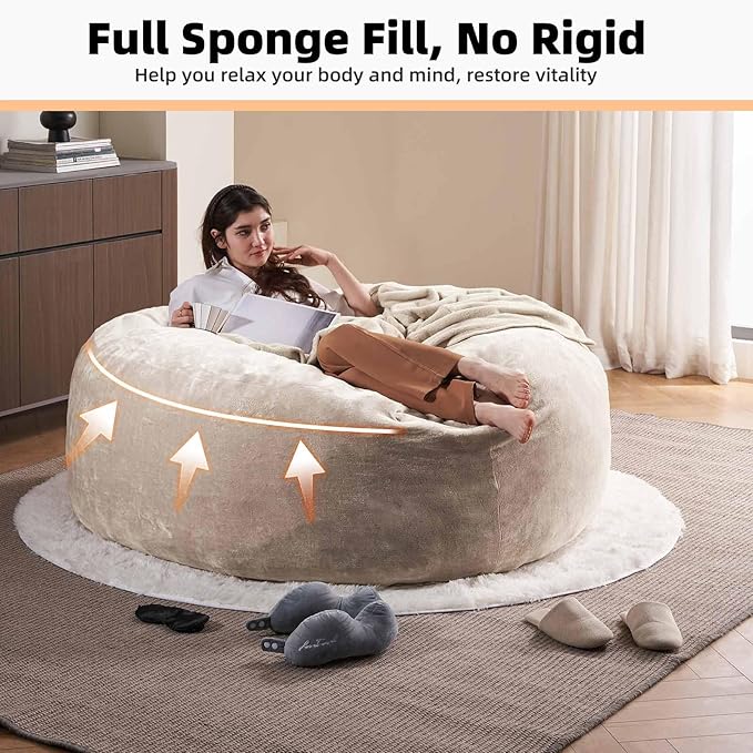 6FT,Oversized Bean Bag Chairs for Adults,Giant beanbag with Filler Included，Fluffy Memory Foam,Soft and Comfy Corduroy Fabric,Gaming Chairs Suitable for Living Room and Bedroom (Apricot, 6 Foot)