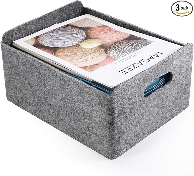 Welaxy Storage Baskets Collapsible Felt Storage bin Foldable Shelf Drawers Organizers for Kids Pet Toys magazine Books Clothes Closet Cabinet decluttering (Charcoal)