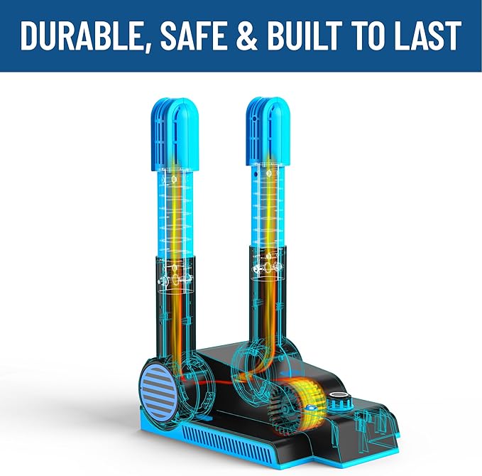 Foldable & Compact Boot Dryer & Boot Warmer with Timer, Fast 2-Hour Drying, Heavy-Duty Shoe Dryer for Work Boots, Sneakers, Gloves, Helmets & more – 2 Tube Design Everlasting Comfort