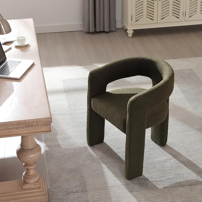 Green Sherpa Dining Chairs Set of 2, Modern Barrel Dining Room Chairs Upholstered Faux Fur Accent Chair with Arms and Round Back for Living Room Kitchen Armchair No Assembly Needed