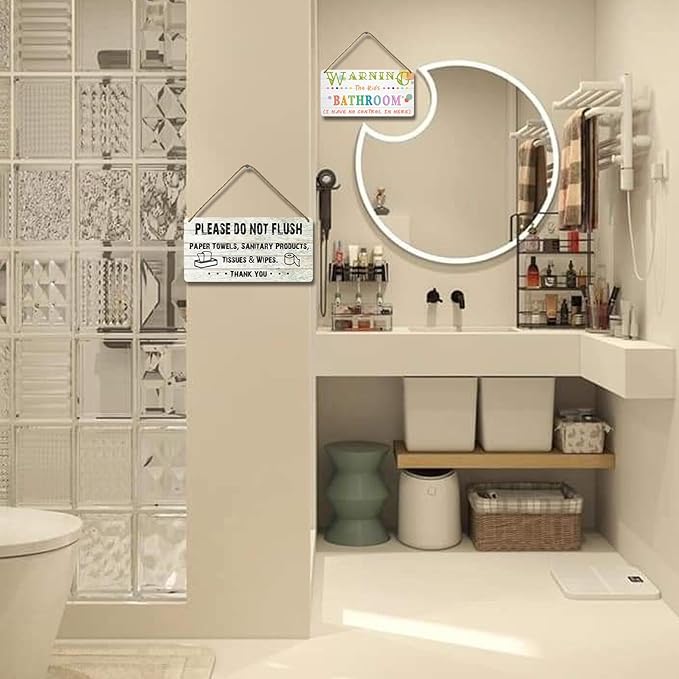 Do Not Flush Sign for Bathroom Toilet Signs Please Do Not Flush Paper Towels, Sanitary Products, Tissues & Wipes Vintage Bathroom Wooden Signs for Home Decor Funny Toilet Restroom Sign 12x6 Inch