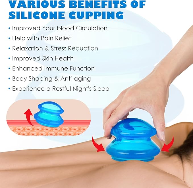 4 Pcs Cupping Therapy Professional Silicone Cupping Set,Suitable for Body Massage/Deep Myofascial Release/Pain Relief/Muscle Relaxation & More (Blue,4pcs)