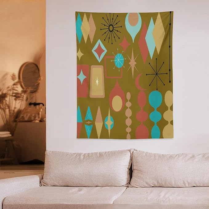 ICMOLYYENLO Boho Medieval Cat Tapestry, Abstract Atomic Starburst Geometric Aesthetic Art Wall Hanging For Bedroom Living Room Dormitory 60x60 Inches