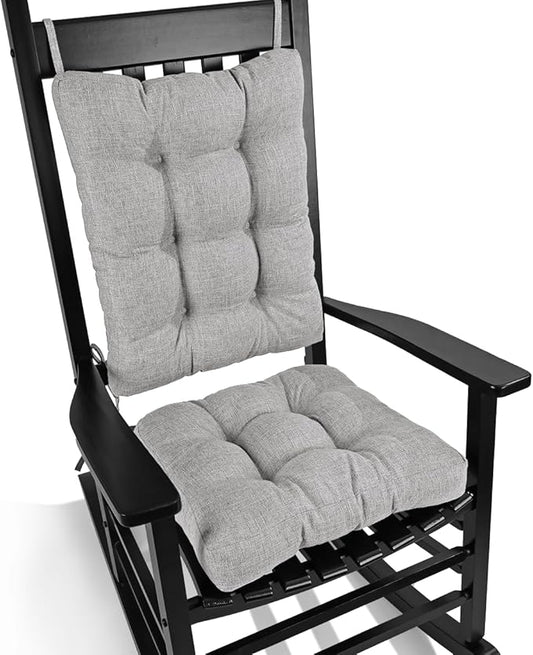 BUYUE Chair Cushion Set for Rocking Chair, Back Pillow & Seat Cushion with Ties, Original Woven Fabric Non-Slip Chair Pads for Elderly Sitting, Light Gray
