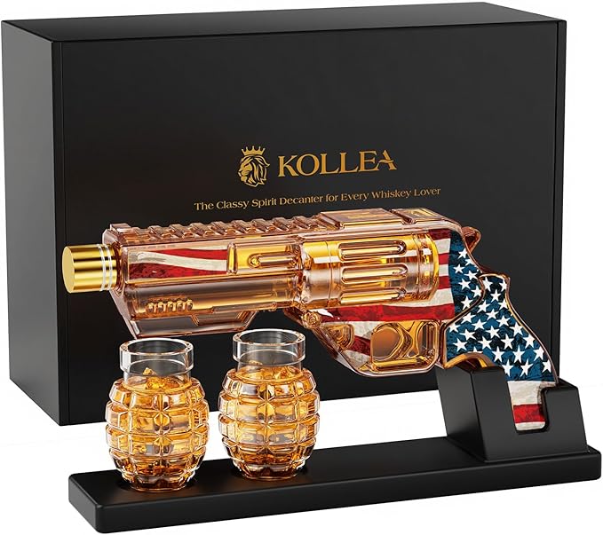 Birthday Gifts for Men Dad, Kollea Flag Whiskey Decanter Sets with Grenade Shot Glasses, Gifts Ideas for Brother, Holiday, Father, Husband, Boyfriend, Military Enthusiasts, Funny Anniversary Present
