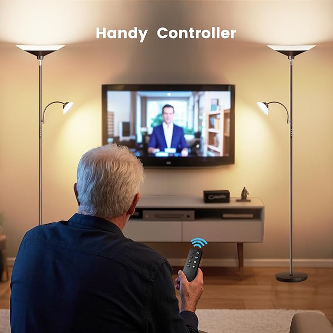 Brown Torchiere LED Floor Lamp - 72" Rotating Standing Lamp with Remote, 34W Dimmable Floor Light with Color Changing, Tall Bright Corner Lamp for Reading Living Room Bedroom Office