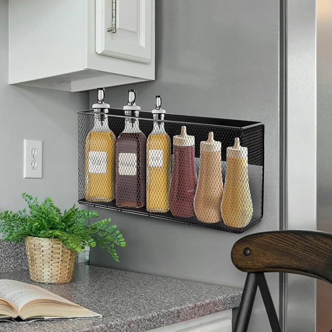 Black Magnetic Basket for Refrigerator, Black Magnetic Basket Organizer Magnetic Spice Rack, Magnetic Locker Organizer Holder for Kitchen Storage, Magazine, Whiteboard