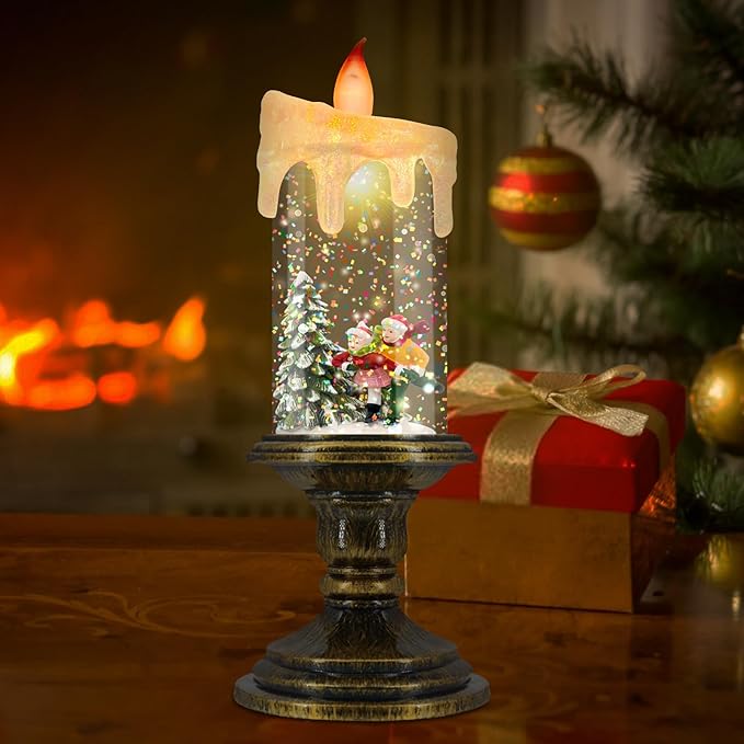 Christmas Flameless Candles, Flickering LED Candles with Timer, Snow Globe Candle Lights for Christmas Decorations