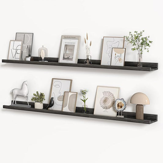 Floating Shelves for Wall, Picture Ledge Shelf 55 Inch Solid Wood Set of 2, Rustic Wall Shelves with Lip, Kids Bookshelf, Photo & Picture Live Edge Floating Shelves for Bedroom, Living Room, Kitchen