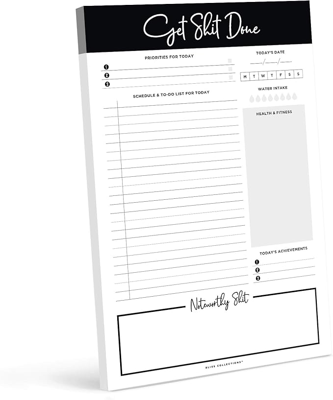 Bliss Collections Daily Planning Pad, To Do List Notebook - Undated Tear-Off Sheets Notepad - Work Calendar, Organizer, Scheduler for Goals, Tasks - Get Stuff Done, 6" x 9", 50 Sheets
