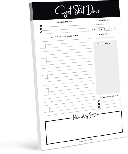 Bliss Collections Daily Planning Pad, To Do List Notebook - Undated Tear-Off Sheets Notepad - Work Calendar, Organizer, Scheduler for Goals, Tasks - Get Stuff Done, 6" x 9", 50 Sheets