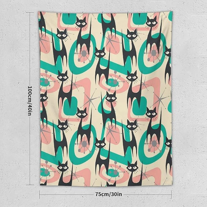 ICMOLYYENLO Boho Medieval Cat Tapestry, Abstract Atomic Starburst Geometric Aesthetic Art Wall Hanging For Bedroom Living Room Dormitory 60x60 Inches