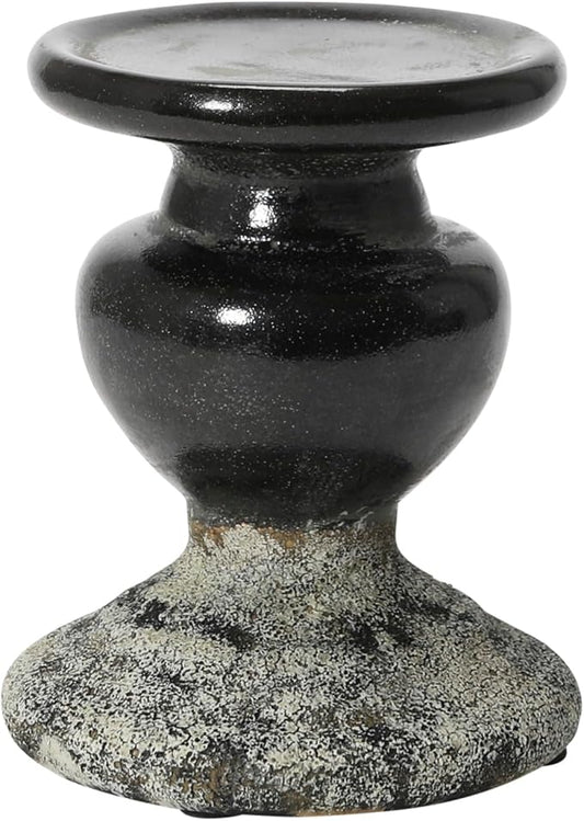 Creative Co-Op 2-Tone Sculptural Terracotta Pillar Candle Holder, Distressed Black