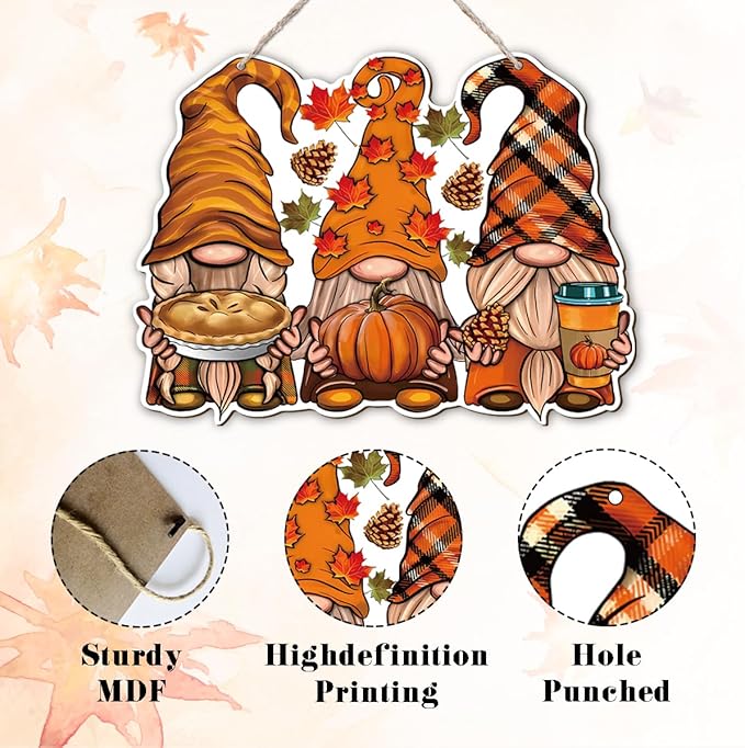 Autumn Dwarfs Decoration, Hello Fall Wood Hanging Decors, Rustic Thanksgiving Decors for Porch, Indoor Outdoor Autumn Door Decor, Housewarming Gift, Home Indoor Outdoor Decor