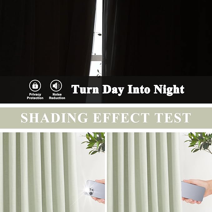 Vision Home Soft Green Pinch Pleated Full Blackout Curtains Linen Blended Room Darkening Window Curtains 72 inch for Living Room Bedroom Thermal Insulated Pinch Pleat Drapes with Hooks 60" Wx72 Lx1
