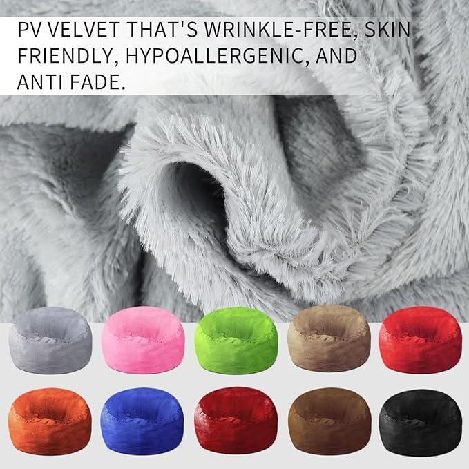 Bean Bag Chair for Adults 6FT,Soft Removable Cover for Teens/Girls Bedroom,Fluffy Giant Round Floor Beanbag Lounger Chairs (No Filler,Light Gray)