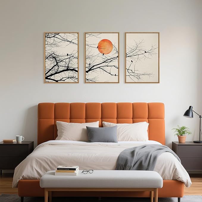 Celestdeco Large Vintage Tree Branch Framed Canvas Wall Art Set, Retro Tree Drawing Wall Decor, Nature Botanical Wall Painting, Neutral Landscape Art Print for Living Room, Bedroom, Office - 16"X24"X3