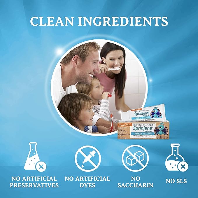 SprinJene Natural Kids Toothpaste, Vanilla | Natural Children’s Toothpaste | Fluoride Free Toothpaste for Toddlers | 4 Pack
