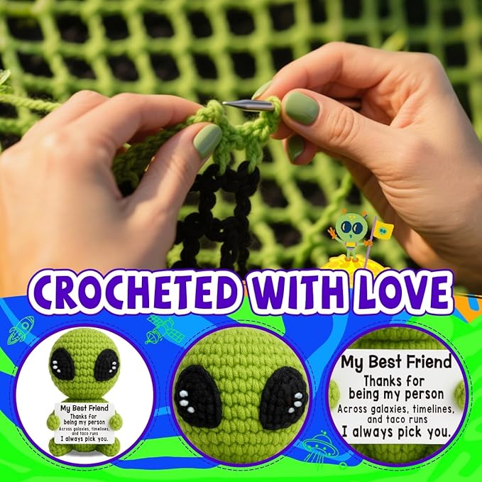 Christmas Unique Long Distance Friendship Gifts Cute Crochet Alien Plush Handmade My Person Fun Figures for Childhood Friends Besties Birthday