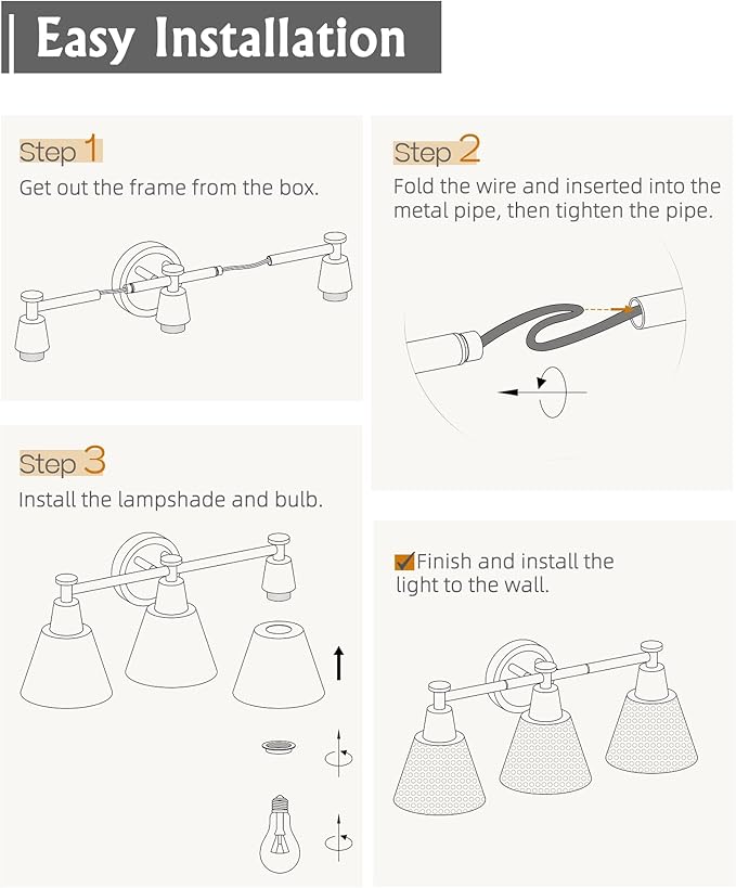 FEMILA Bathroom Vanity Light, 3-Light Modern Bathroom Light Fixture with Hammered Metal Shade Finish, Dark Blue Wall Sconce Lamp Lighting for Bedroom, 4FG59B-3W Blue