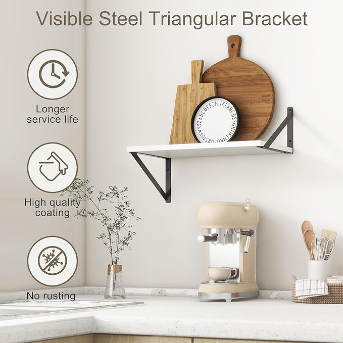 Fun Memories White Floating Shelves 18 Inch Long, Rustic Floating Shelf with Brackets, 10 Inch Deep Wall Shelves, White Bathroom Shelves, 18 x 10 Storage Shelf for Kitchen, Living Room, Set of 2