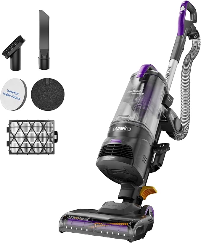 Eureka FlexReach Powerful Upright Vacuum Cleaner for Carpet and Hard Floor, Lift-Away Vacuum with Large Dust Cup, Anti-Tangle, NEU651PL, Purple
