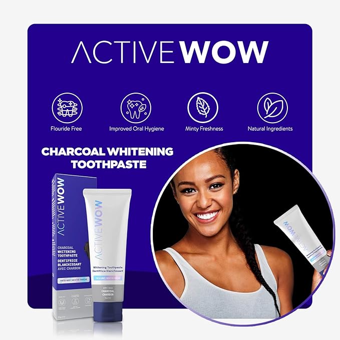 Active Wow Activated Charcoal Toothpaste - for Whitening Teeth, Made with Organic Coconut Oil & Xylitol, Charcoals Activated-Toothpaste (4 Ounce (Pack of 1)