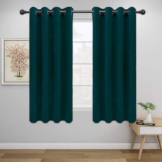 Easy-Going Blackout Curtains for Bedroom, Solid Thermal Insulated Grommet and Noise Reduction Window Drapes, Room Darkening Curtains for Living Room, 2 Panels (52x63 in,Deep Teal)