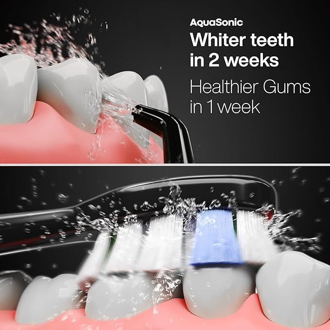AquaSonic Home Dental Center PRO – Brushing & Flossing Made Easy – Brush & Floss – Power Toothbrush & Water Flosser – Whiter Teeth & Healthier Gums – Black Series Pro+Oral Irrigator