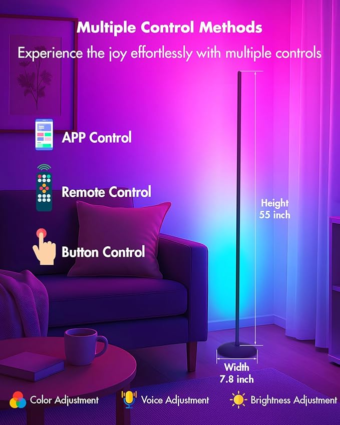 Corner Floor Lamp - 2 Pack LED Corner Lamp with App/Remote/Button Control, Smart LED Floor Lamp with Music Sync and 16 Million Colors, Color Changing Standing Lamp for Living Room, Bedroom