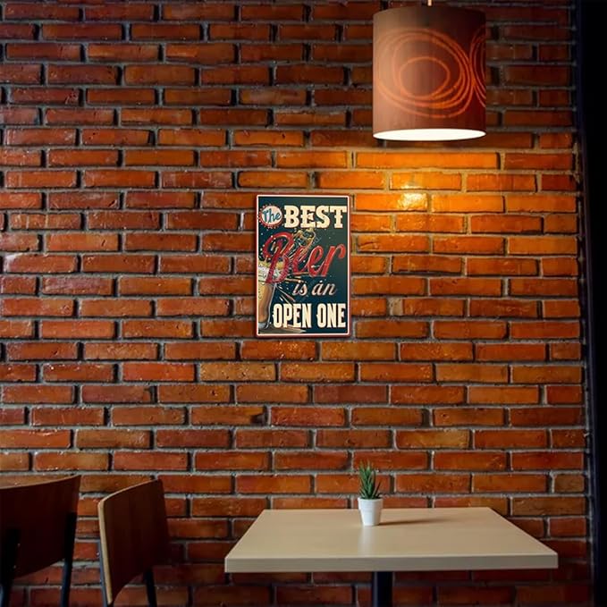 "The Best Beer is an Open One" Funny Bar Sign or Man Cave Decor | 12x8″ Durable Vintage Metal Beer Signs Wall Decorations for Home Bar/Basement/Garage/Mancave, 2347