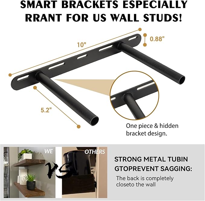 BGMG Wood Floating Shelves for Wall 16 inch Set of 2, Rustic Wooden Wall Mount Shelves for Living Room Bedroom Kitchen Farmhouse-16x6.7x1.25 inch- Gold Oak