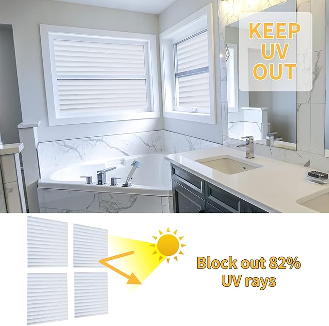 Window Privacy Film with Installation Tools, Blinds Pattern, Static Cling, Anti UV, Heat Control, Ideal for Home Shower Office Glass Door (Blinds Pattern, 23.6X157.4Inch)