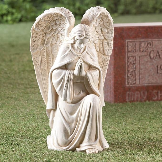 Fox Valley Traders Aoboco White Resin Angel Statue - Religious Garden Statue Remembrance Memorial Guardian Angel – 16 inch