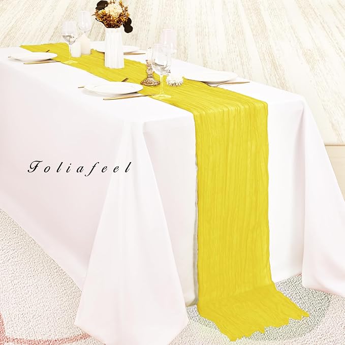 6 Pack Yellow Cheesecloth Table Runner 20 x 120 Inch Long Rustic Gauze Cheese Cloth Table Runner for Wedding 10FT Bridal Baby Shower Table Decorations Boho Fabric Sheer Birthday Party Table Decor