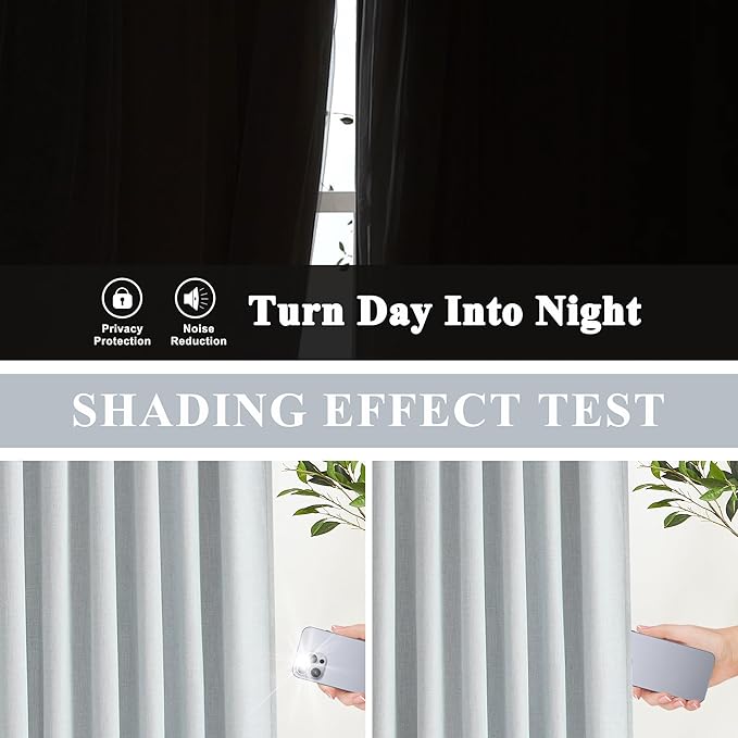 Vision Home Blue Fog Pinch Pleated Full Blackout Curtains Linen Blended Room Darkening Window Curtains 120 inch for Living Room Bedroom Thermal Insulated Pinch Pleat Drapes with Hooks 60" Wx120 Lx1
