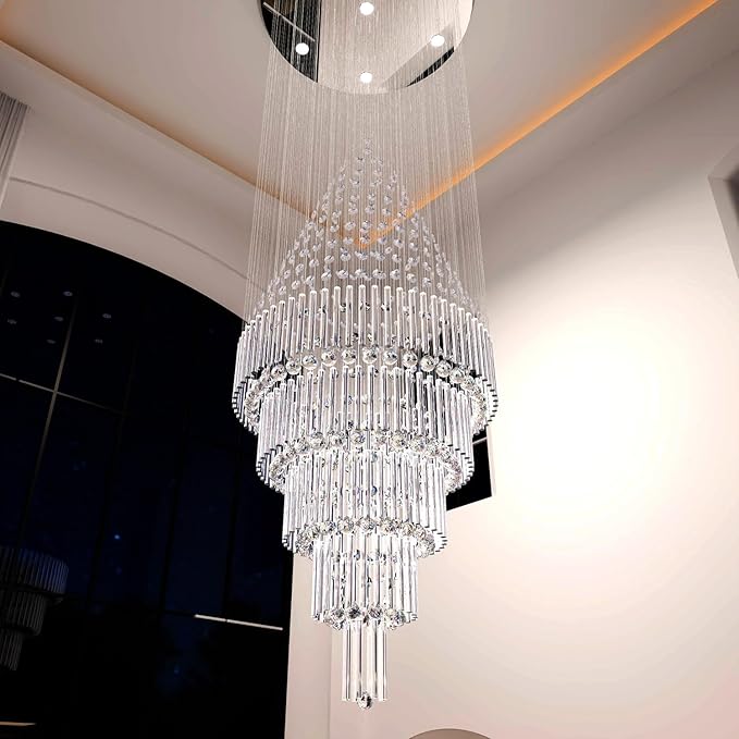 D40''X H120'' High Ceiling Chandelier Crystal Raindrop Big Chandeliers Staircase Large Chandelier Empire Entrance Foyer High Ceiling Pendant Chandelers Fixture LED Dimmable 2700K-4500K-6000K