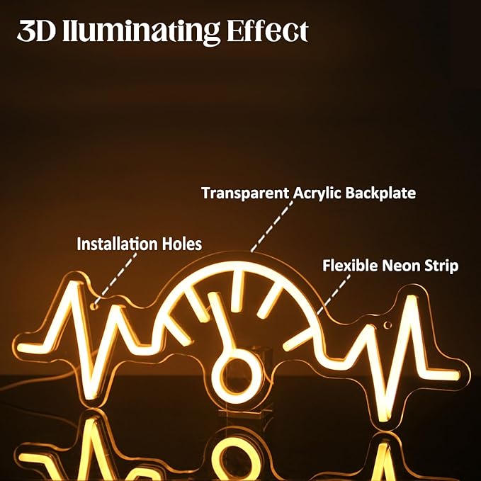 Car Dashboard Neon Sign Garage Neon Signs for Man Cave Automobile Speedometer Neon Light Orange LED Car Neon Lights Signs for Garage Man Cave Auto Repair Shop Game Room Party Decor