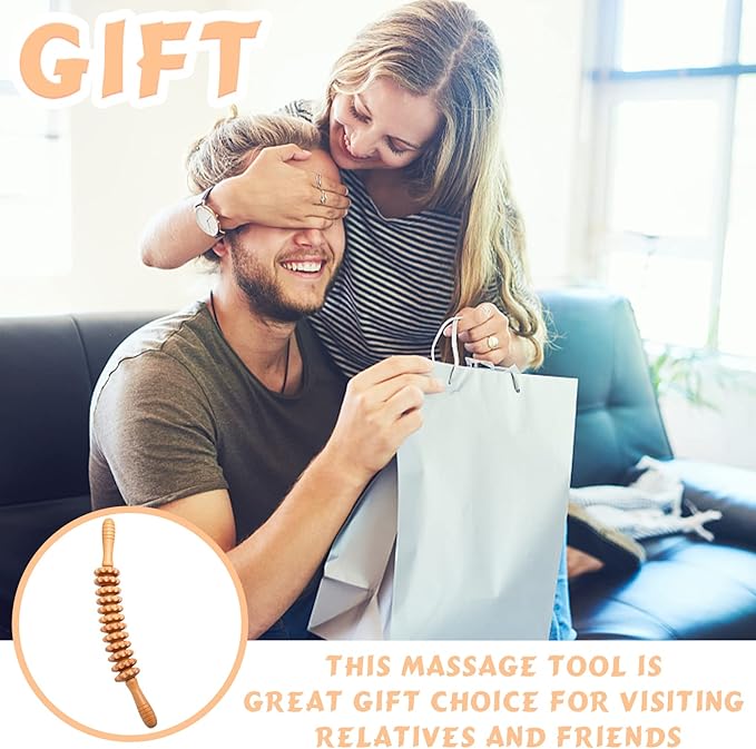 Curved Wood Therapy Massage Roller Tools,Lymphatic Drainage, Cellulite Massage & Wooden Muscle Roller Stick for Waist and Thigh, Stomach Rolling Massager Tool （with White Box）