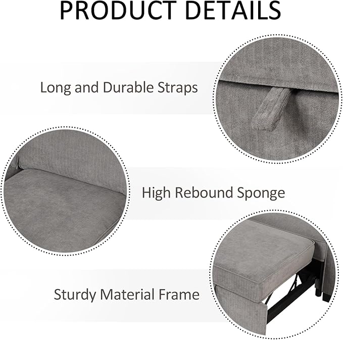 EBELLO Convertible Sleeper Sofa 3 in 1, Chenille Modern L-Shaped Couches for Living Room, Pull Out Sectional Futon Sofa Bed with Storage Space, USB Ports and Cup Holders for Bedroom, Grey