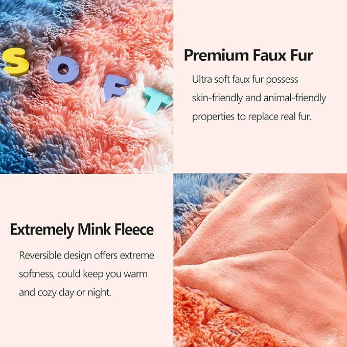 GONAAP Fuzzy Faux Fur Throw Blanket Queen Size Tie-dye Sunset Super Soft Cozy Plush Fuzzy Shaggy Blanket for Couch Sofa Bed (Tie-dye Sunset, Queen(90"x90"))