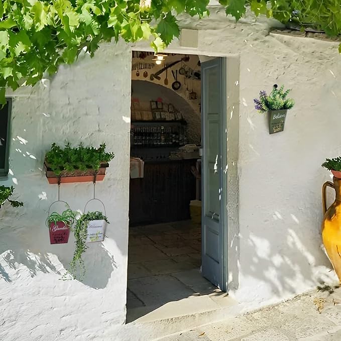 GDYOOSHOW 3Pcs 7.4" Tall Galvanized Metal Hanging Planter Rustic Wall Flower Bucket Echelon Wall Pot for Garden Balcony Indoor or Outdoor