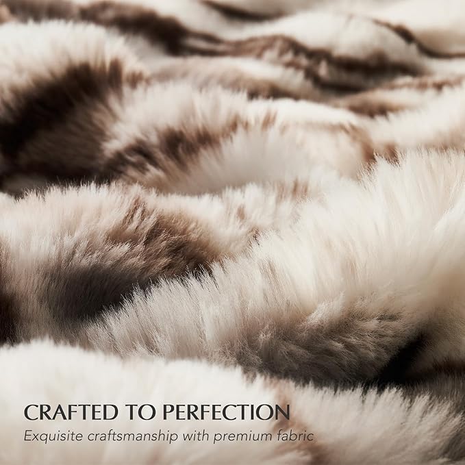 EVERGRACE Ultra Soft Luxury Fluffy Ridgeline Faux Rabbit Fur Throw Blanket, Thick Warm Bubble Throw for Bed, Cozy Plush Reversible Blankets for Couch, Chair, Sofa, Beige & Gray, 50x60 Inches, 870 GSM