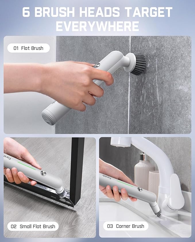 Fanttik G9 Nano Electric Spin Scrubber, Cordless Power Grout Brush, Type-C Fast Charging with LED Power Display, IPX7 Waterproof, 8 Replaceable Heads for Cleaning Grout, Corners, Crevices - White