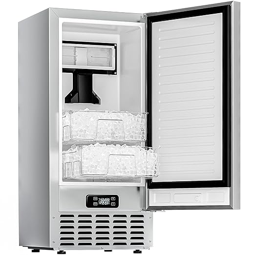 EUHOMY Commercial Under Counter Nugget Ice Maker Machine, 70Lbs/Day, Bulit-in Freestanding Ice Maker with Double Ice Baskets, Self-Cleaning & 24H Timer Ice Machine, for Commercial & Home Use(Silver)