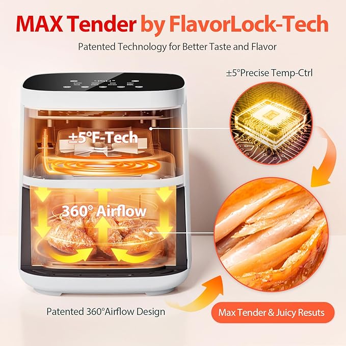 Air Fryer, Beelicious 8-in-1 Smart Compact 4QT Air Fryers,Shake Reminder,450°F Digital Airfryer with Flavor-Lock Tech,Tempered Glass Display,Dishwasher-Safe & Nonstick,Fit for 1-3 People, Bright White