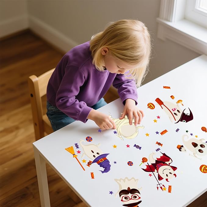 6 Sheet Halloween Stickers Clings Cute Ghost Decals Decor for Kids, Vintage Ghost Evil Pumpkin Reusable Window Stickers for Halloween Party Supplies Home Glass Decorations